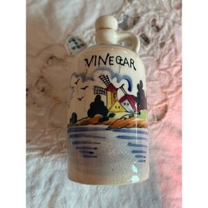 Vintage Made in Japan Ceramic Vinegar Cruet Windmill Hand Painted Jug with Cork